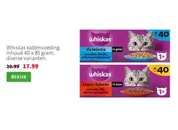 Intratuin Whiskas kattenvoeding. Inhoud 40 x 85 gram, diverse varianten. aanbieding