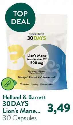 Holland & Barrett 30DAYS Lion's Mane Met Vitamine B12 500mg aanbieding