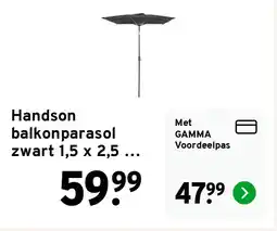 GAMMA Handson balkonparasol zwart 1,5 x 2,5 m met hendel aanbieding