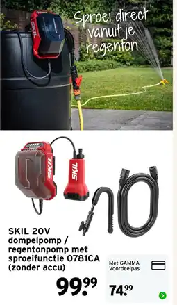 GAMMA SKIL 20V dompelpomp / regentonpomp met sproeifunctie 0781CA (zonder accu) aanbieding