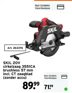 GAMMA SKIL 20V cirkelzaag 3551CA brushless 57 mm incl. CT zaagblad (zonder accu) aanbieding