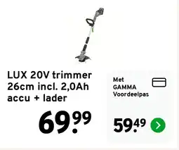 GAMMA LUX 20V trimmer 26cm incl. 2,0Ah accu + lader aanbieding