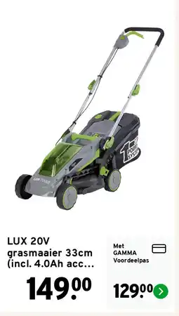 GAMMA LUX 20V grasmaaier 33cm (incl. 4.0Ah accu + lader) aanbieding