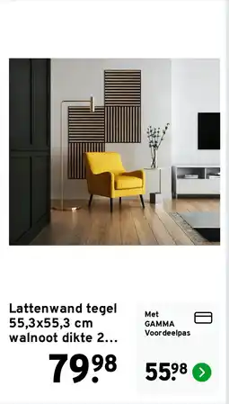 GAMMA Lattenwand tegel 55,3x55,3 cm walnoot dikte 22 mm (2 stuks per pak) 0,612m² aanbieding
