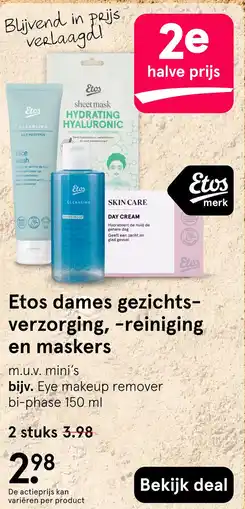 Etos Etos dames gezichts- verzorging, -reiniging en maskers aanbieding