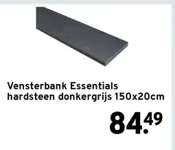 GAMMA Vensterbank Essentials hardsteen donkergrijs 150x20cm aanbieding