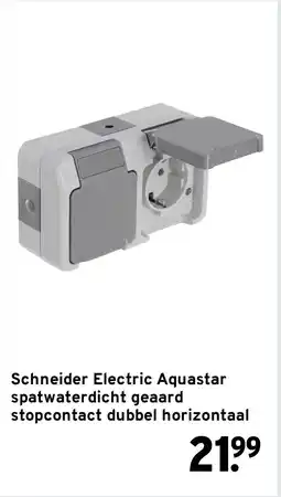 GAMMA Schneider Electric Aquastar spatwaterdicht geaard stopcontact dubbel horizontaal aanbieding