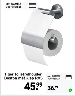 GAMMA Tiger toiletrolhouder Boston met klep RVS aanbieding
