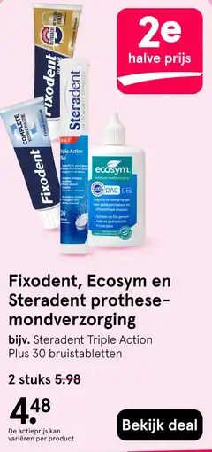 Etos Fixodent, Ecosym en Steradent prothese- mondverzorging aanbieding