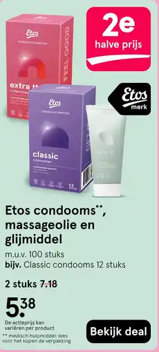 Etos Etos condooms, massageolie en glijmiddel aanbieding