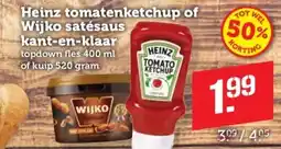 Coop Heinz tomatenketchup of Wijko satésaus kant-en-klaar topdown fles aanbieding