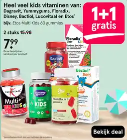 Etos Heel veel kids vitaminen van: Dagravit, Yummygums, Floradix, Disney, Bactiol, Lucovitaal en Etos aanbieding