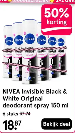 Etos NIVEA Invisible Black & White Original deodorant spray 150 ml aanbieding