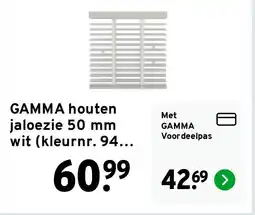 GAMMA GAMMA houten jaloezie 50 mm wit (kleurnr. 944) 60x130 cm (bxh) aanbieding