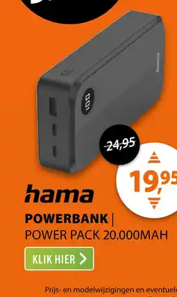 Expert Hama Power Pack 20.000mAh 3 Uitgangen: 2X USB-C 1X USB-A Zwart aanbieding