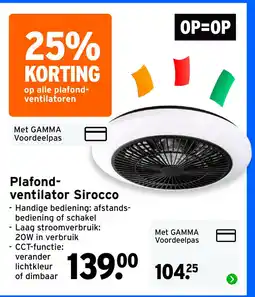 GAMMA Plafond-ventilator Sirocco aanbieding