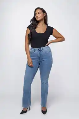 Wehkamp Fox Factor highwaist bootcut jeans medium blue denim aanbieding