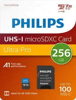 Bol.com Philips micro SDXC kaart 256 GB - Class 10 UHS-I U3 - 4K V30 - incl. adapter aanbieding
