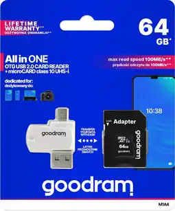 Bol.com 64 GB microSDXC geheugen kaart met SD Adapter en Cardreader aanbieding