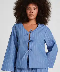 Hunkemoller Hunkemöller Gestreepte Pyjama Jacket Blauw aanbieding