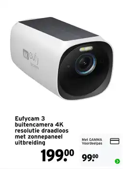 GAMMA Eufycam 3 buitencamera 4K resolutie draadloos met zonnepaneel uitbreiding aanbieding