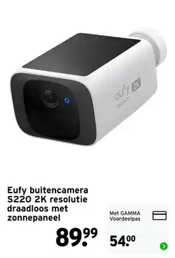 GAMMA Eufy buitencamera S220 2K resolutie draadloos met zonnepaneel aanbieding