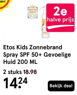 Etos Etos Kids Zonnebrand Spray SPF 50+ Gevoelige Huid aanbieding
