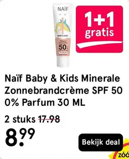 Etos Naïf Baby & Kids Minerale Zonnebrandcrème SPF 50 0% Parfum aanbieding