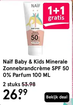Etos Naïf Baby & Kids Minerale Zonnebrandcrème SPF 50 0% Parfum aanbieding