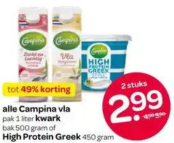 Spar Alle Campina vla, kwark of High Protein Greek aanbieding