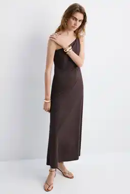 Wehkamp Mango one shoulder jurk bruin aanbieding