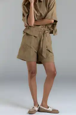Wehkamp Poools highwaist bermuda short broderie bruin aanbieding