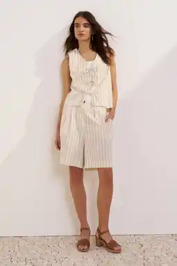 Wehkamp Ruby bermuda short krijtstreep met linnen beige aanbieding