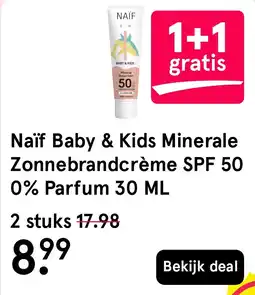 Etos Naïf Baby & Kids Minerale Zonnebrandcrème SPF 50 0% Parfum 30 ML aanbieding