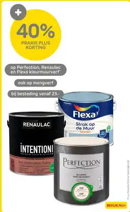 Praxis Op perfection, renaulac en flexa kleurmuurverf aanbieding