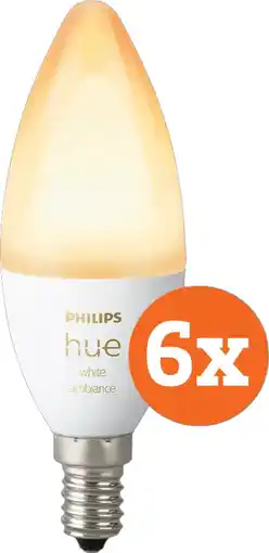 Coolblue Philips Hue Kaarslamp White Ambiance E14 6-Pack aanbieding