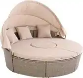 Bol.com Casaria Polyrattan Zonne-Eiland - Ø185cm met Dak & Kussens - Beige aanbieding