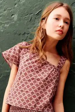 Wehkamp Mango Kids one shoulder gebloemde top - donkerrood aanbieding