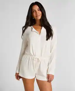 Hunkemoller Hunkemöller Korte geribde jersey onesie Wit aanbieding