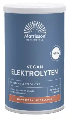 De Online Drogist Mattisson HealthStyle Elektrolyten Poeder Strawberry-Lime aanbieding