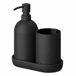 IKEA Ikea gansjÖn zeepdispenser, zwart, mat glas, ronde vorm, met dienblad aanbieding