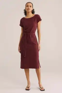 Wehkamp WE Fashion jacquard midi jurk met ceintuur donkerrood aanbieding
