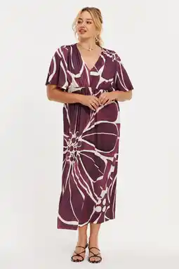 Wehkamp YOEK gebloemde midi jurk aubergine aanbieding