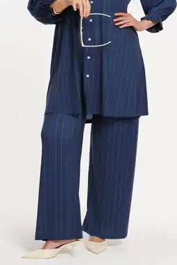 Wehkamp YOEK wide leg highwaist broek met krijtstreep blauw aanbieding