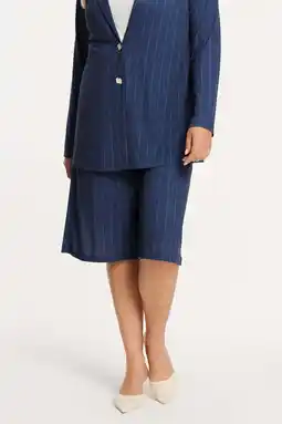 Wehkamp YOEK wide leg highwaist bermuda short met krijtstreep blauw aanbieding