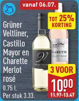 ALDI Grüner Veltliner, Castillo Mayor en Charette Merlot rose aanbieding