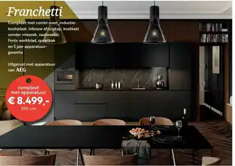 Superkeukens Franchetti Compleet Met Combi Oven, Inductiekookplaat, Inbouw Afzuigkap, Koelkast Zonder Vriesvak, Vaatwasser, Fenix Werkblad aanbieding