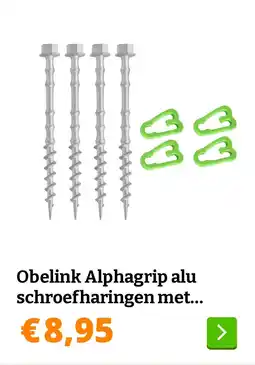 Obelink Obelink Alphagrip alu schroefharingen met haringclips 20 cm - set van 4 aanbieding