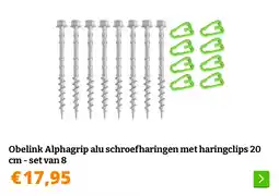 Obelink Obelink Alphagrip alu schroefharingen met haringclips 20 cm - set van 8 aanbieding