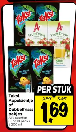 Vomar Voordeelmarkt Taksi, Appelsientje of Dubbelfrisss pakjes aanbieding